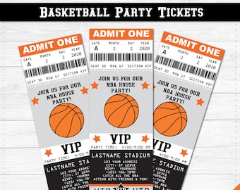 Basketball Party Ticket Invitations - Editable Text PDF- Instant Download- Personalize- Adobe Reader- Black and Orange