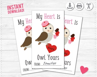 Printable Valentine's Day Card - Barn Owl- Small Size - PDF- Instant Download- Print at Home - Student Teacher Classroom - Love - Print Out