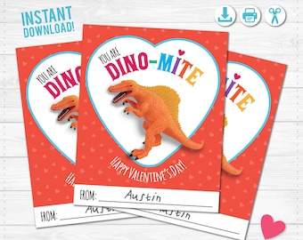 Printable Valentine's Day Dino-Mite Card - 4X5 - PDF- Instant Download- Print at Home - Student Teacher Classroom V-Day - Love - Print Outs