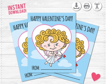 Printable Valentine's Day Card - Cute Cupid - 4X5 - PDF- Instant Download- Print at Home - Student Teacher Classroom - Love - Print Out