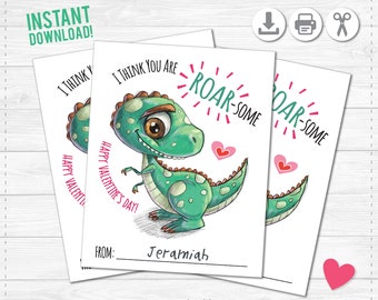 Printable Valentine's Day Card - Baby Dinosaur- 4X5 - PDF- Instant Download- Print at Home - Student Teacher Classroom - Love - Print Out