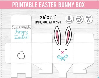 Easter Bunny Printable Box - Editable Text PDF- JPEG - SVG Cut Files - Instant Download - Adobe Reader- Pastel Blue Pink Easter Bunny