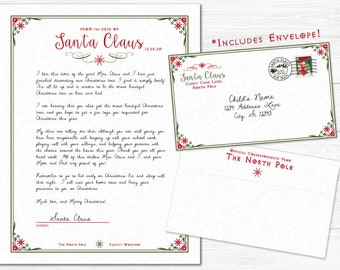 Letter From Santa Claus - Instant Download PDF File - Fully Editable Text File- 2 Pages - Christmas Printable - North Pole