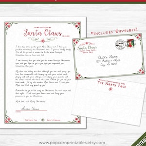 Carta do Papai Noel - Download instantâneo de arquivo PDF - Arquivo de texto totalmente editável - 2 páginas - Natal para impressão - Pólo Norte
