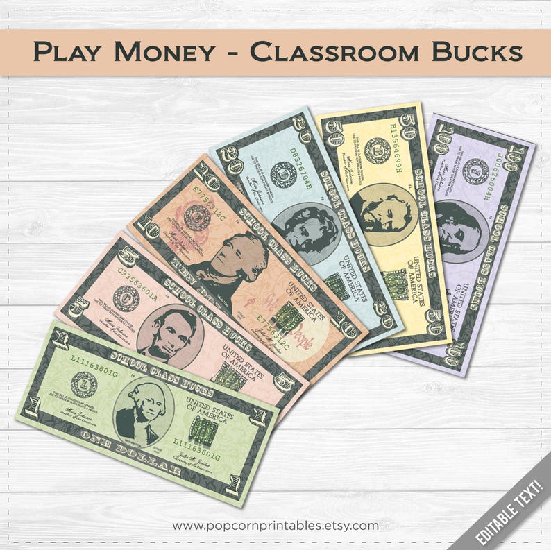 classroom bucks play money instant download pdf file etsy
