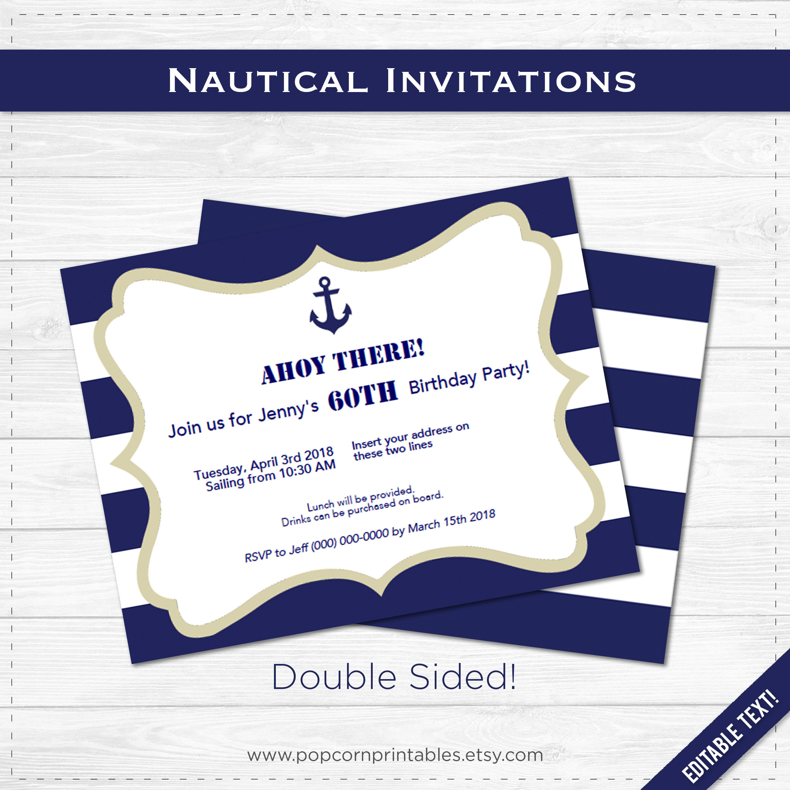 Nautical Invitations Printable Editable Text PDF Instant | Etsy