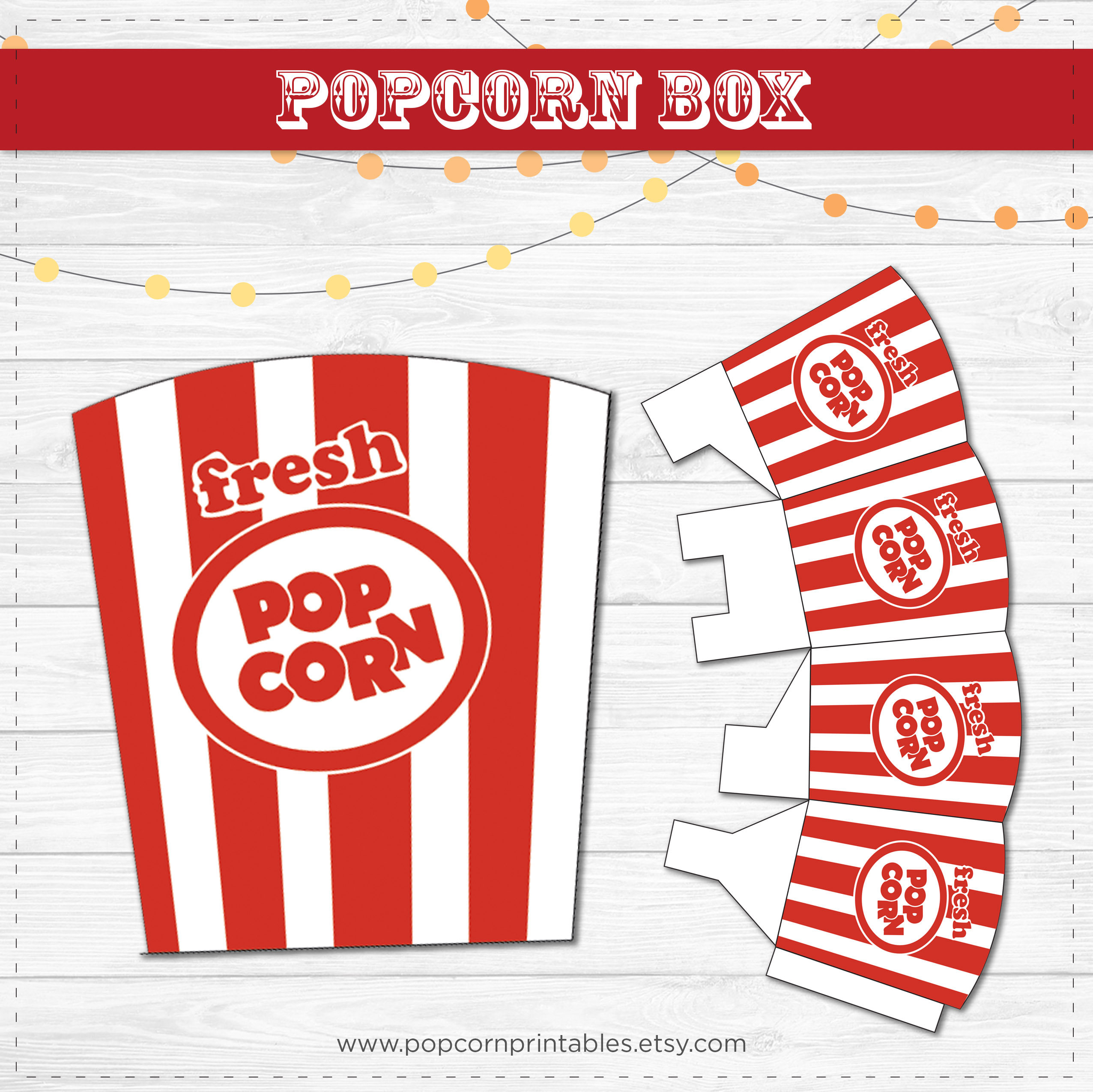 Popcorn Box Printable Instant Download PDF Carnival Popcorn Etsy
