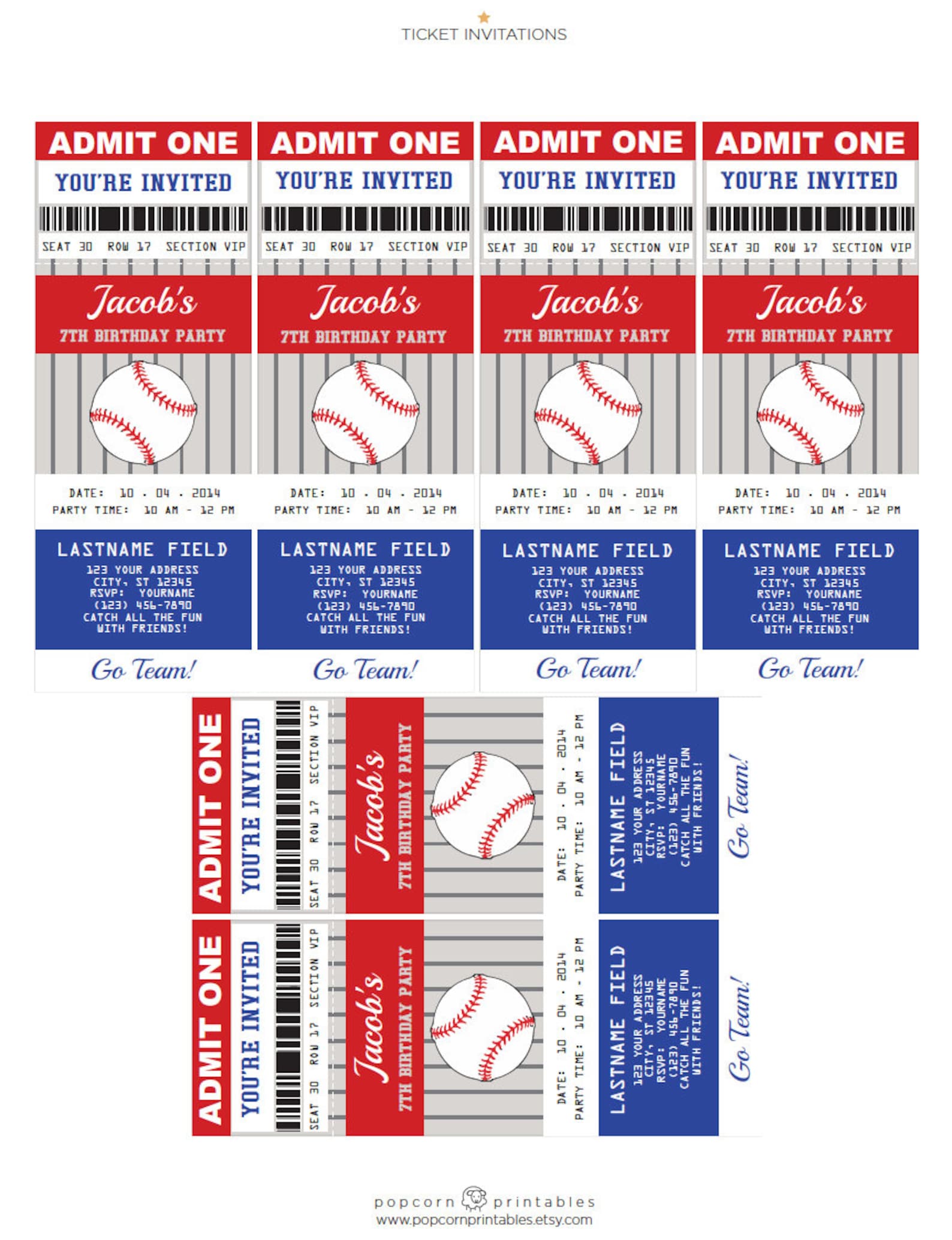 Baseball Ticket Invitations Printables Editable Text PDF | Etsy