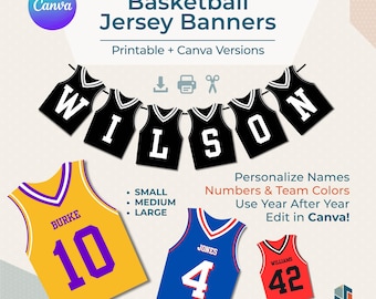 Editable Basketball Jersey Banner | Instant Team Party Decor | Canva Template for Coaches and Classrooms | Printable Name & Number Jerseys