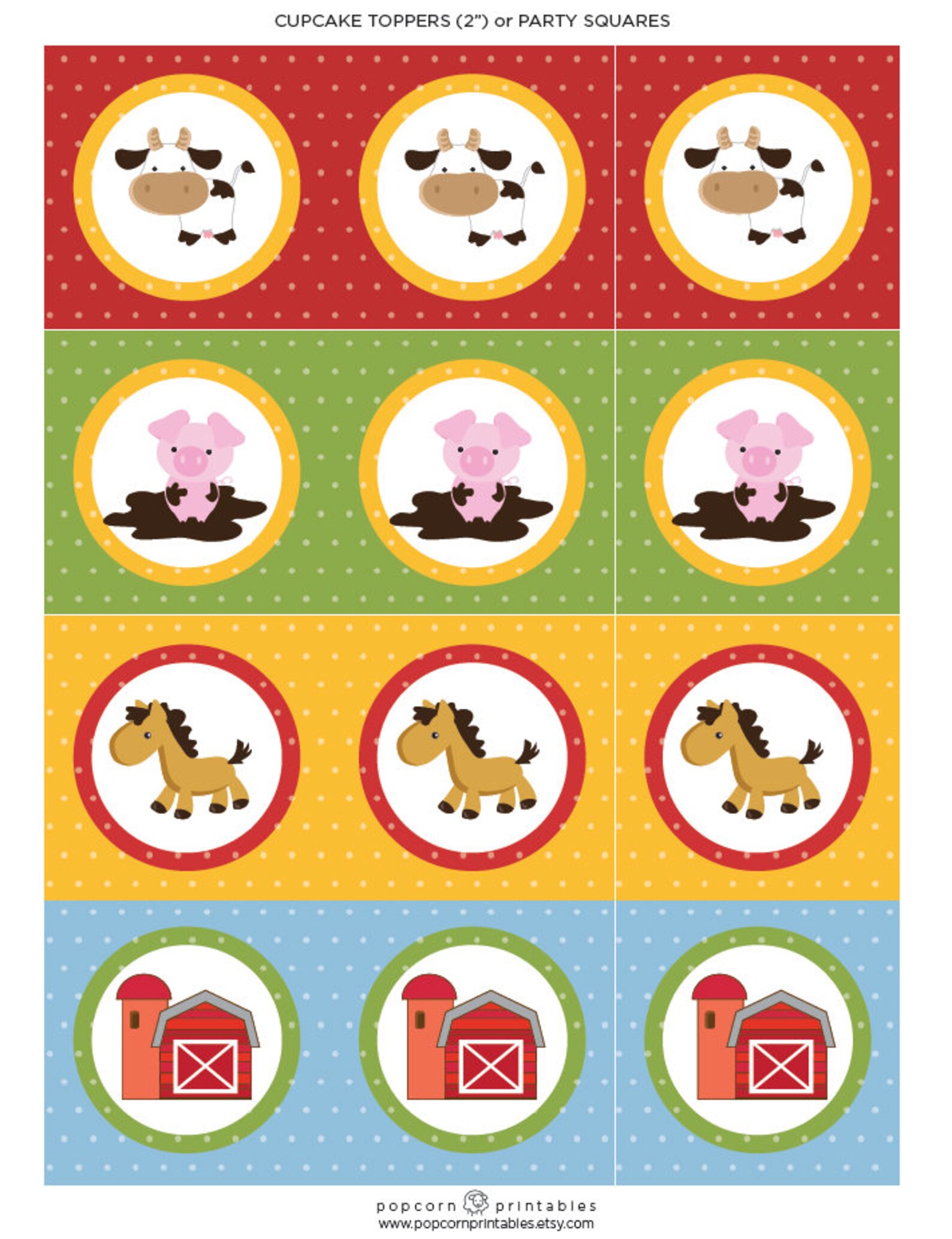 Cute Farm Animal Cupcake Toppers &amp; Wrappers Printable - Etsy