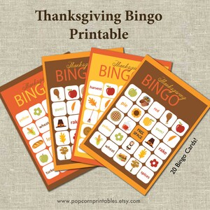 BINGO na Święto Dziękczynienia do wydrukowania — natychmiastowe pobranie pliku PDF — zabawne gry rodzinne — zrób to sam — staromodne retro — impreza — wieczór gier hazardowych — 20 plansz
