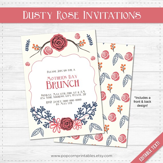 Dusty Rose Invitations Printable Editable Text PDF Instant | Etsy