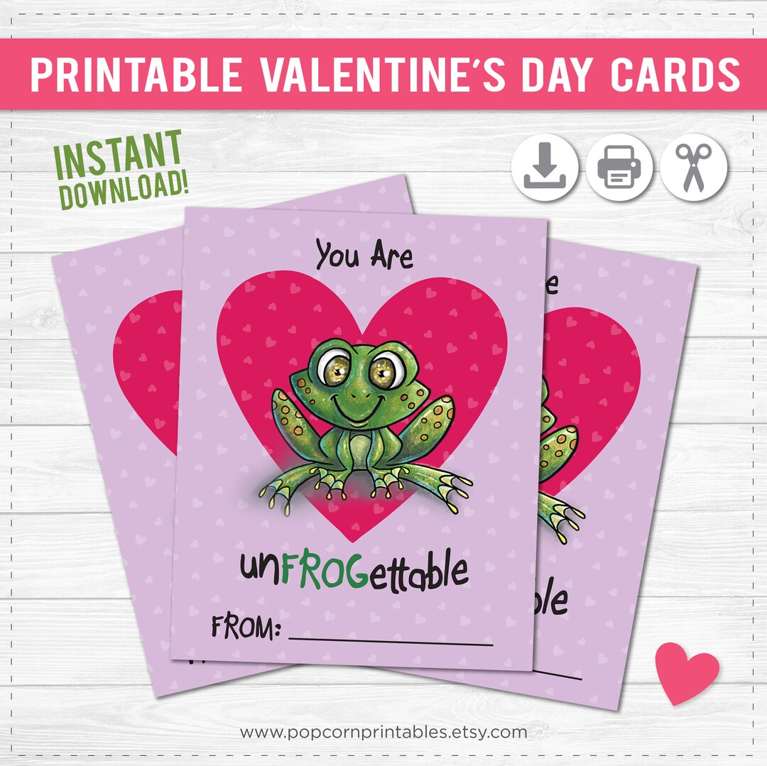 Printable Valentine's Day Card Frog 4X5 PDF Instant Download Print at ...