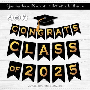 Printable Graduation Banner - Class of 2025 - FULL ALPHABET - Create Any Banner - Instant Download PDF file - Sizes Medium and Large
