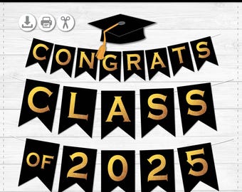 Printable Graduation Banner - Class of 2025 - FULL ALPHABET - Create Any Banner - Instant Download PDF file - Sizes Medium and Large