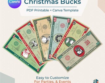 Editable Christmas Reward Bucks – Printable Santa Money System | North Pole Classroom Economy | Canva Template, Holiday Reward Bucks