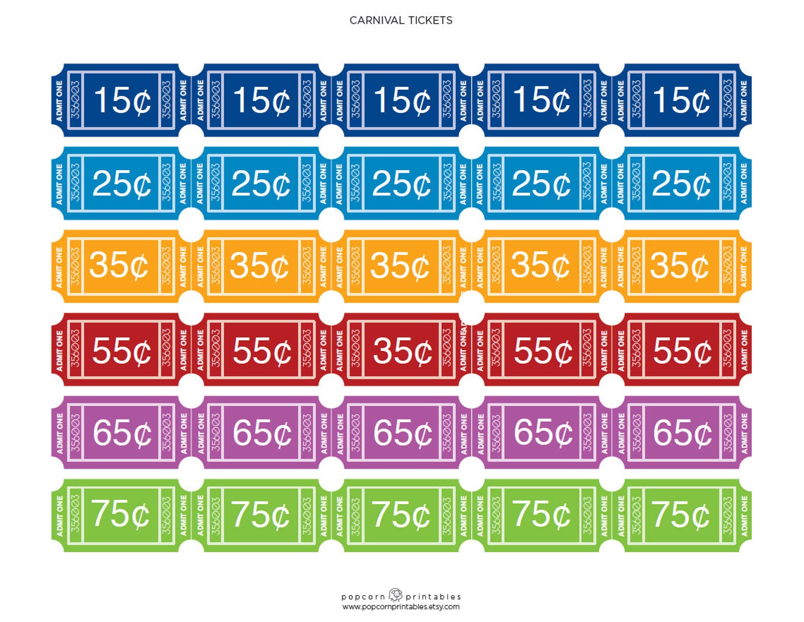 Carnival Tickets Printable Instant Download PDF Blue Etsy