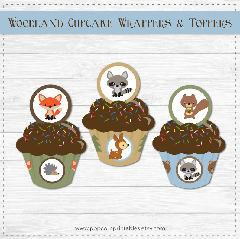 Woodland Animal Cupcake Toppers & Wrappers Printable - Etsy