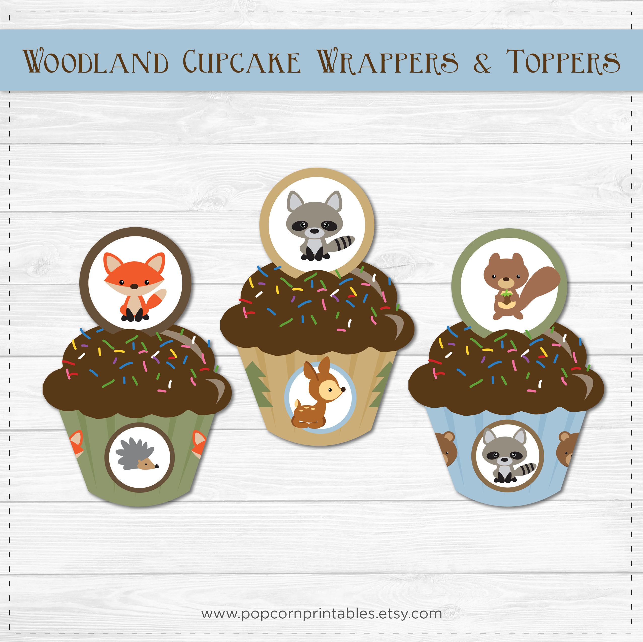 Woodland Animal Cupcake Toppers & Wrappers Printable | Etsy