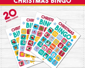 Christmas BINGO Printable- Instant Download PDF-  Fun Family Games- DIY - Cute - Party - Gambling Game Night -  20 Boards