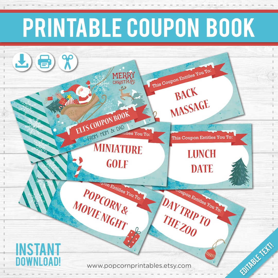 Christmas Coupon Book - Stocking Stuffer - Instant Download PDF File - Fully Editable Text File ...