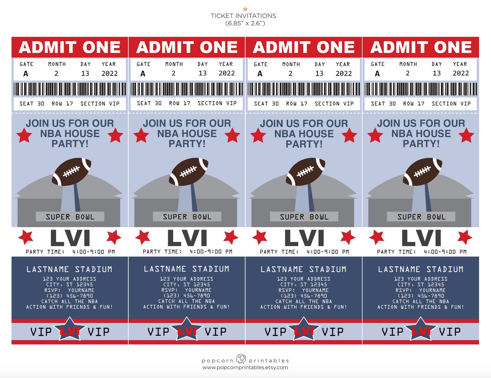 Super Bowl 2022 LVI Football Ticket Invitations Editable Etsy UK