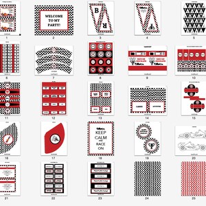 Race Car Party Package Printable Birthday Collection Editable Text PDF Personalize Adobe Reader For Boys & Girls Red Black 25 Pages image 3