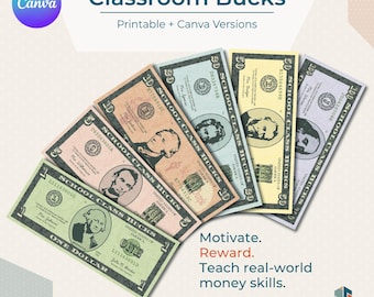 Editable Classroom Bucks – Printable Classroom Money System | Reward Bucks for Kids | Canva Template, Classroom Economy