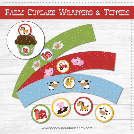 Cute Farm Animal Cupcake Toppers &amp; Wrappers Printable - Etsy