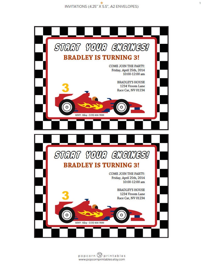 Race Car Party Package Printable Birthday Collection Editable Text PDF Personalize Adobe Reader For Boys & Girls Red Black 25 Pages image 4