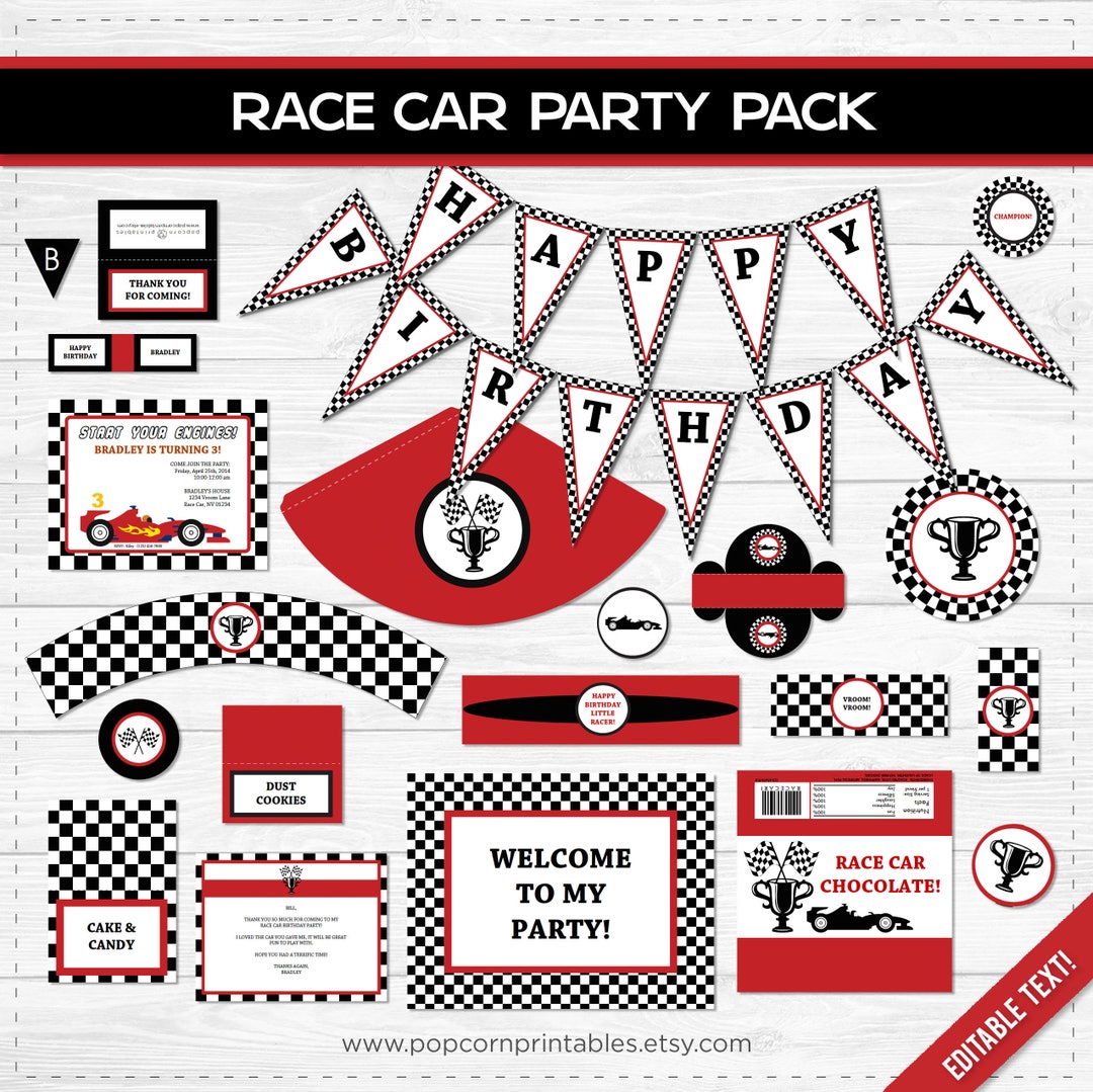 Race Car Party Package Printable- Birthday Collection- Editable Text ...