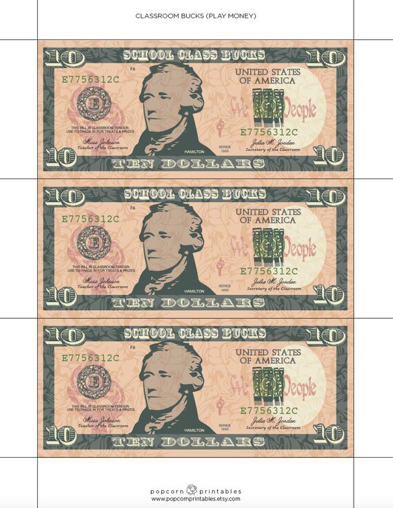 classroom bucks play money instant download pdf file etsy