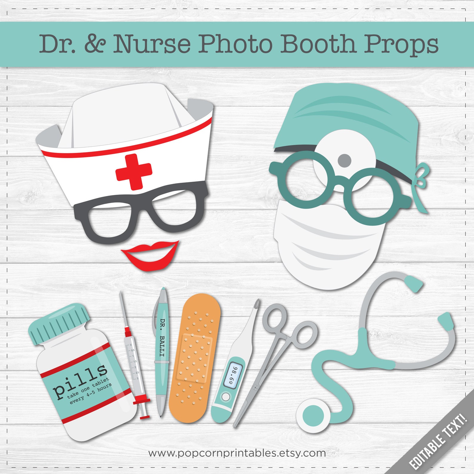 Doctor &amp; Nurse Photo Booth Props DIY Instant Download Adobe - Etsy