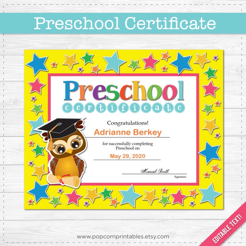 Preschool Graduation Diploma Certificate Instant Download PDF File School Party Editable Text File Student Teacher image 1