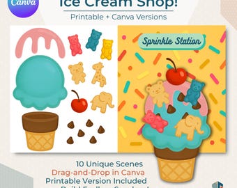 Ice Cream Builder Activity | Editable Canva Template | Printable Ice Cream Shop Craft | Summer Classroom Center | Homeschool Activity