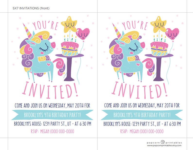 Unicorn Invitations Printable Editable Text PDF Instant - Etsy