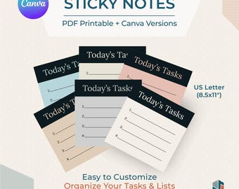Today’s Tasks Sticky Notes Printable | Editable Canva Sticky Notes | Classroom To-Do List | Teacher Organization | Digital Download