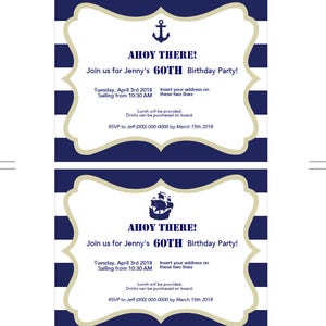 Nautical Invitations Printable- Editable Text PDF- Instant Download ...
