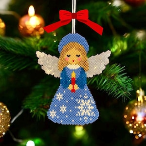 Peyote and Brick Stitch Pattern, Beaded Christmas Digital file, Angel holding candle, Seed Beads