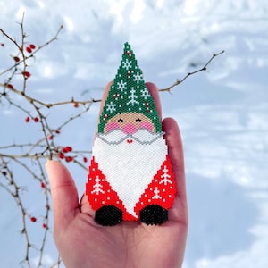 Peyote and Brick Stitch Gnome Pattern, Digital Download, PDF Beaded Pattern, Beaded Pattern, Peyote Stitch, Brick Stitch, Christmas Ornament