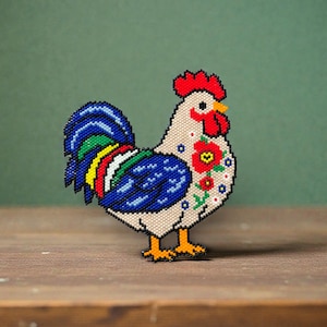 Motif de points peyote coq printanier | Motif de tissage de perles Miyuki Delica 11/0 | Motif de perles de poulet de Pâques de la ferme PDF