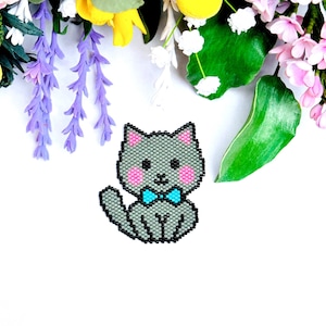 Cute Cat - Brick and Peyote Stitch Pattern, Seed beads Cat Pattern, Digital Download, PDF Beaded Pattern, Miyuki Delica Pattern, Beaded Cat