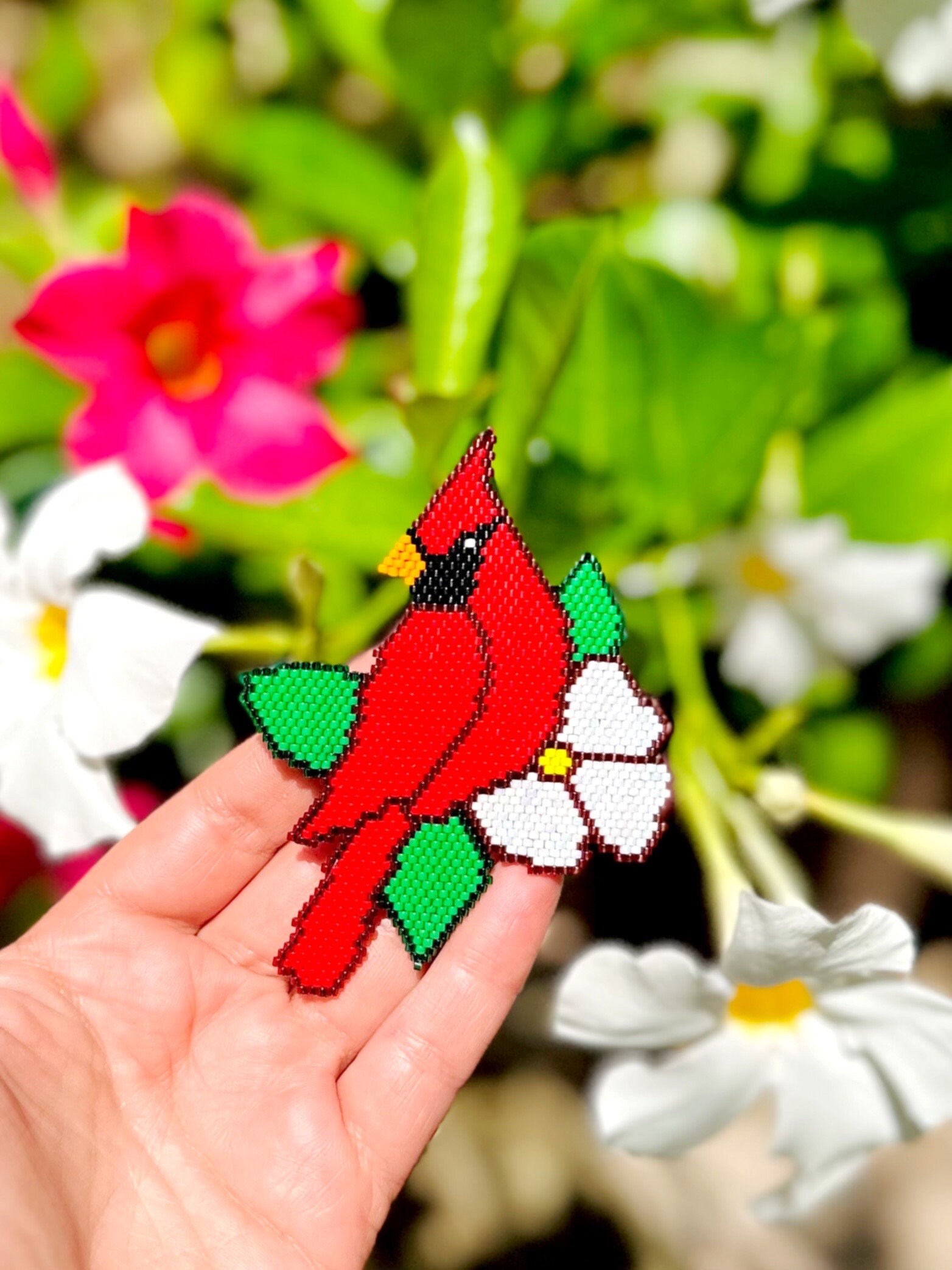 Cardinal Bird Brick Stitch Pattern, Miyuki Delica Beads (digital