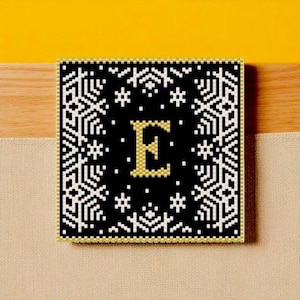 Peyote Stitch and Brick Stitch Beaded Coaster/Tile Pattern Letter E, Beaded Peyote Stitched Coaster Digital Pattern, Coaster, Beaded Tile