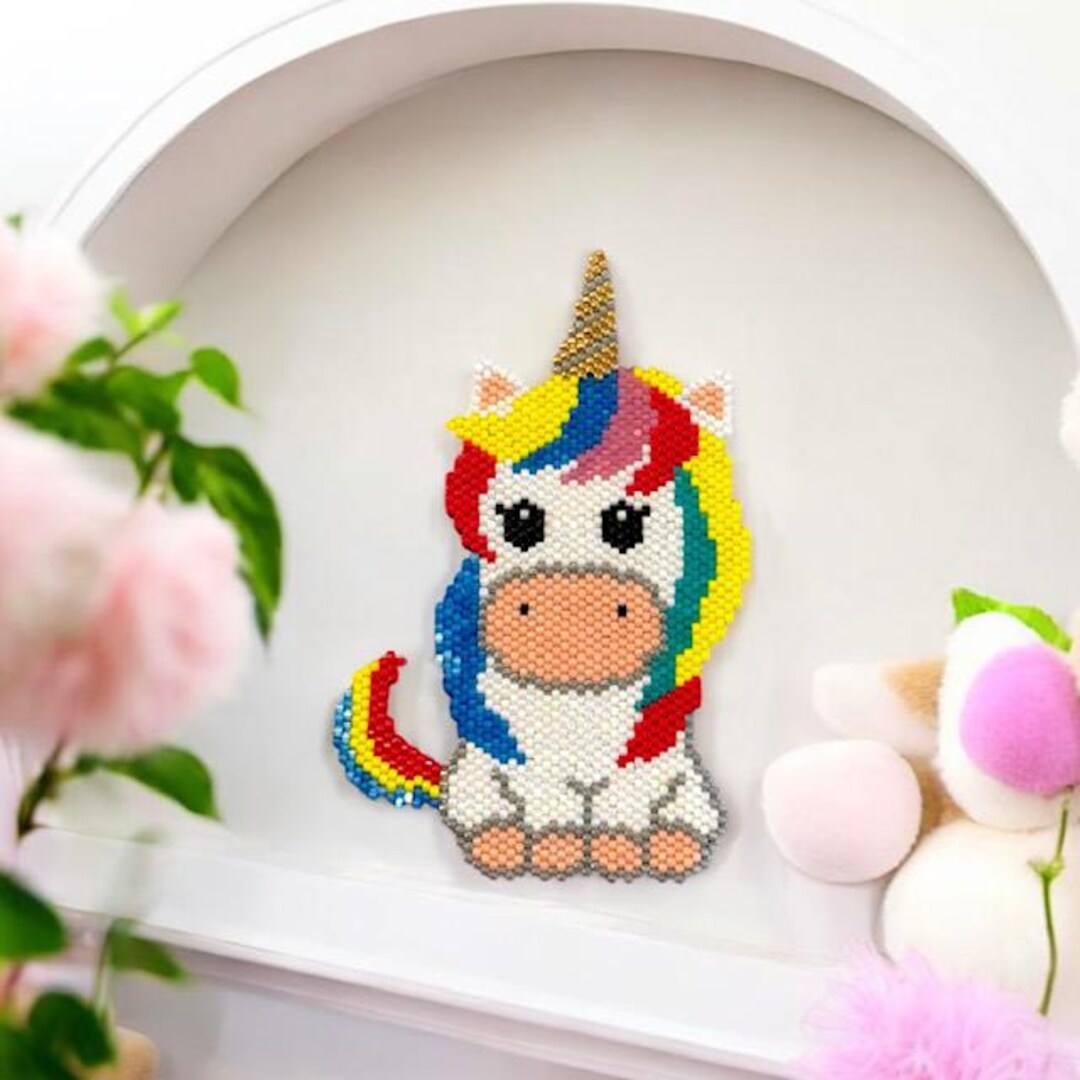 Peyote Beading Pattern, Brick Stitch Bead Pattern, Unicorn Pattern