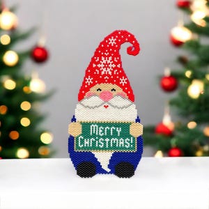 Peyote and Brick Stitch Gnome Pattern, Digital Download, PDF Beaded Pattern, Beaded Pattern, Peyote Stitch, Brick Stitch, Christmas Ornament