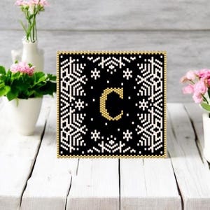 Peyote Stitch and Brick Stitch Beaded Coaster/Tile Pattern Letter C, Beaded Peyote Stitched Coaster Digital Pattern, Coaster, Beaded Tile