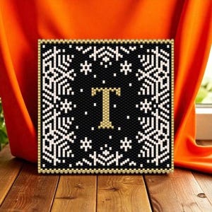 Peyote Stitch and Brick Stitch Beaded Coaster/Tile Pattern Letter T, Beaded Peyote Stitched Coaster Digital Pattern, Coaster, Beaded Tile