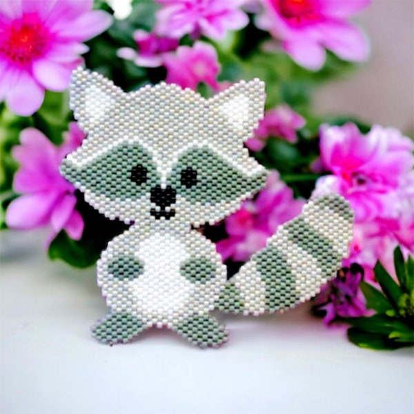 Raccoon Brick and Peyote Stitch Pattern, Seed beads Raccoon Pattern, Miyuki Delica Pattern with graphics and word chart, Wildlife Patterns