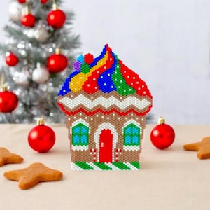 Peyote Stitch and Brick Stitch Gingerbread House Pattern, Gingerbread House, PDF Beaded Pattern, Beaded Pattern, Peyote Stitch, Brick Stitch